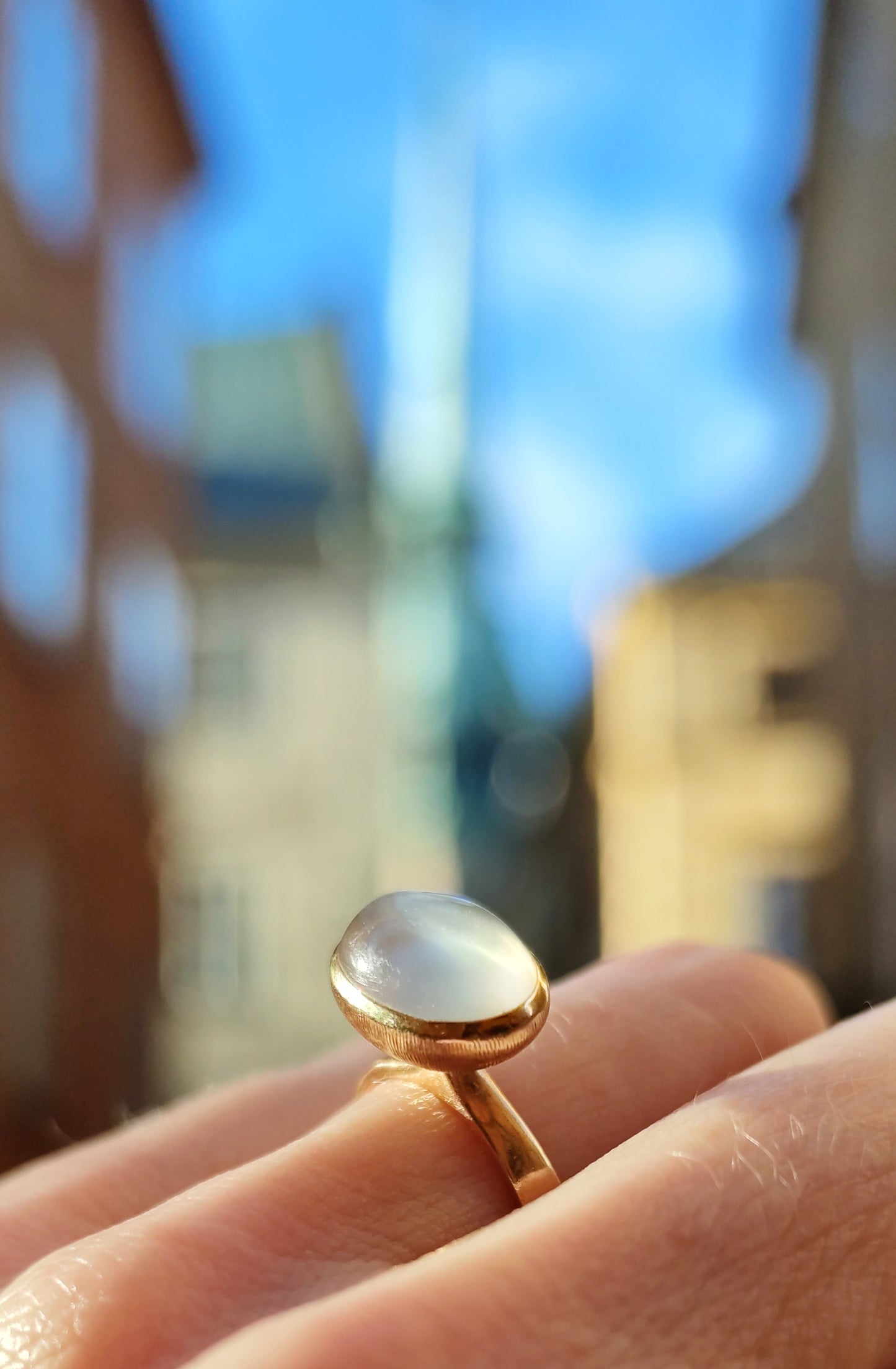 Moonstone modernist tulip ring