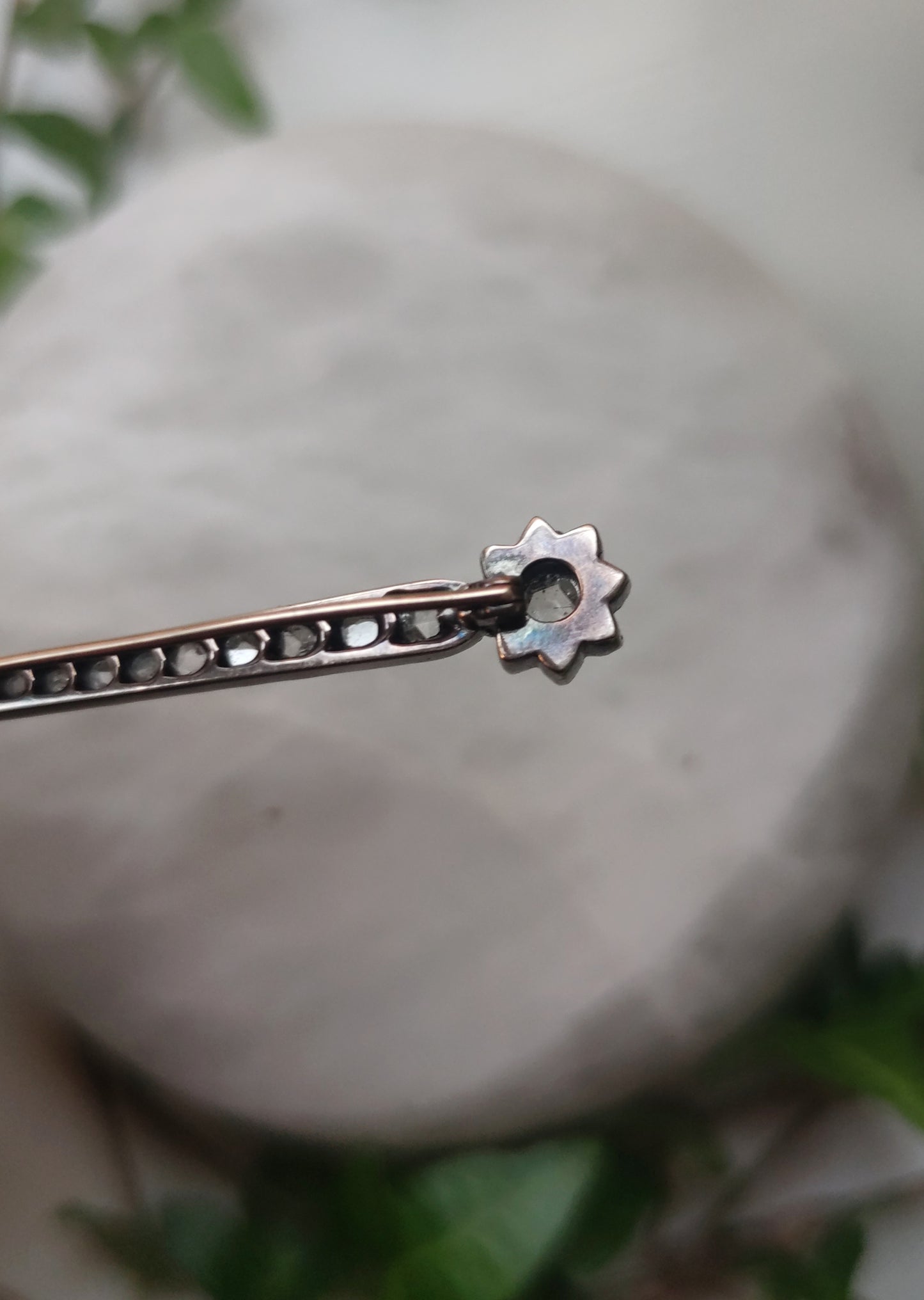 Edwardian magical wand pin with rose cut diamonds