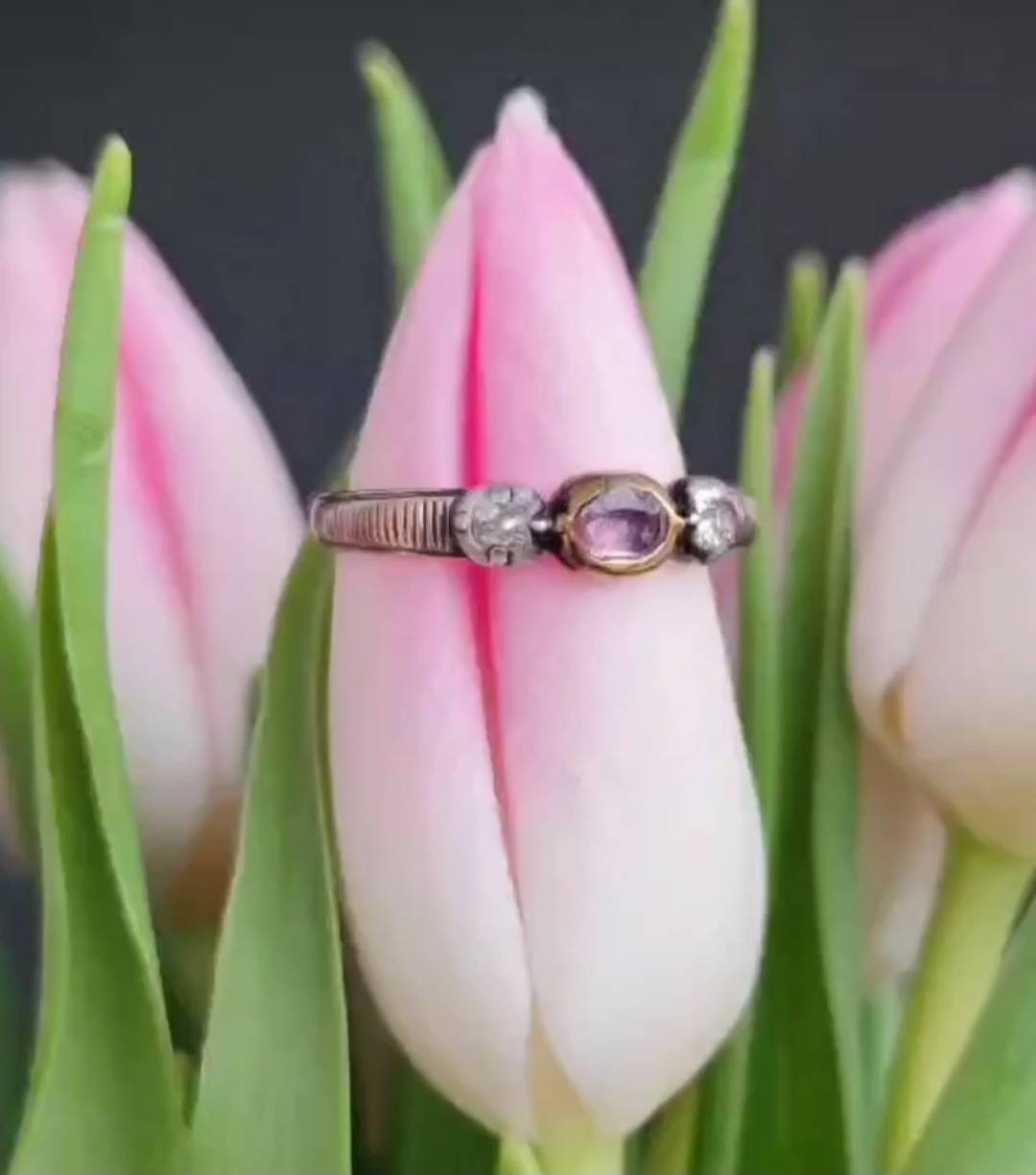 Georgian pink topaz and diamond ring