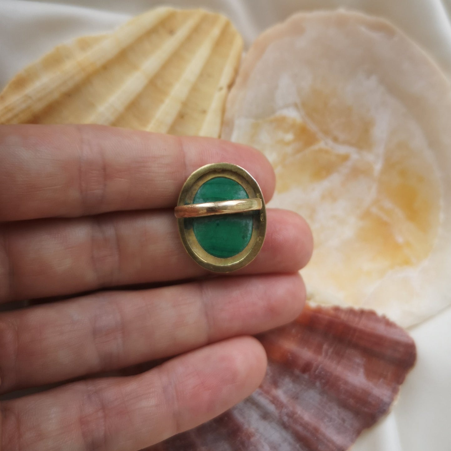 Etruscan revival malachite ring